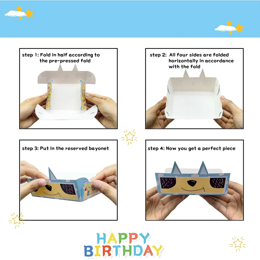 12/24/36pcs Cartoon Blue Dog Disposable Boat Boxes Paper Trays Blue Dog Theme Birthday Party Baby Shower Decoration Supplies