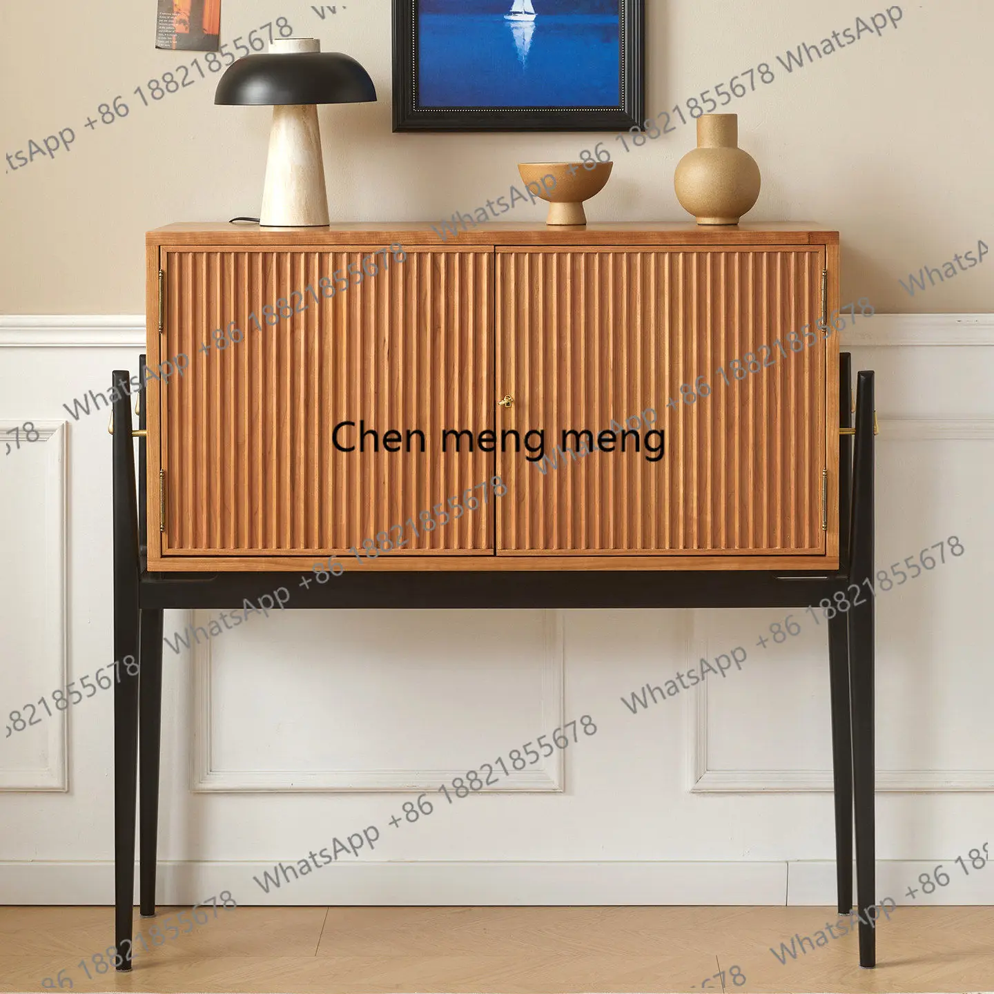 Vertical pattern retro wrought iron tall cabinet entrance storage cabinet furniture customization