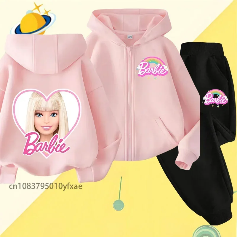 Barbie bambini zipper felpa con cappuccio set cartoon print autunno inverno felpa a maniche lunghe ragazzi ragazze moda casual Harajuku top