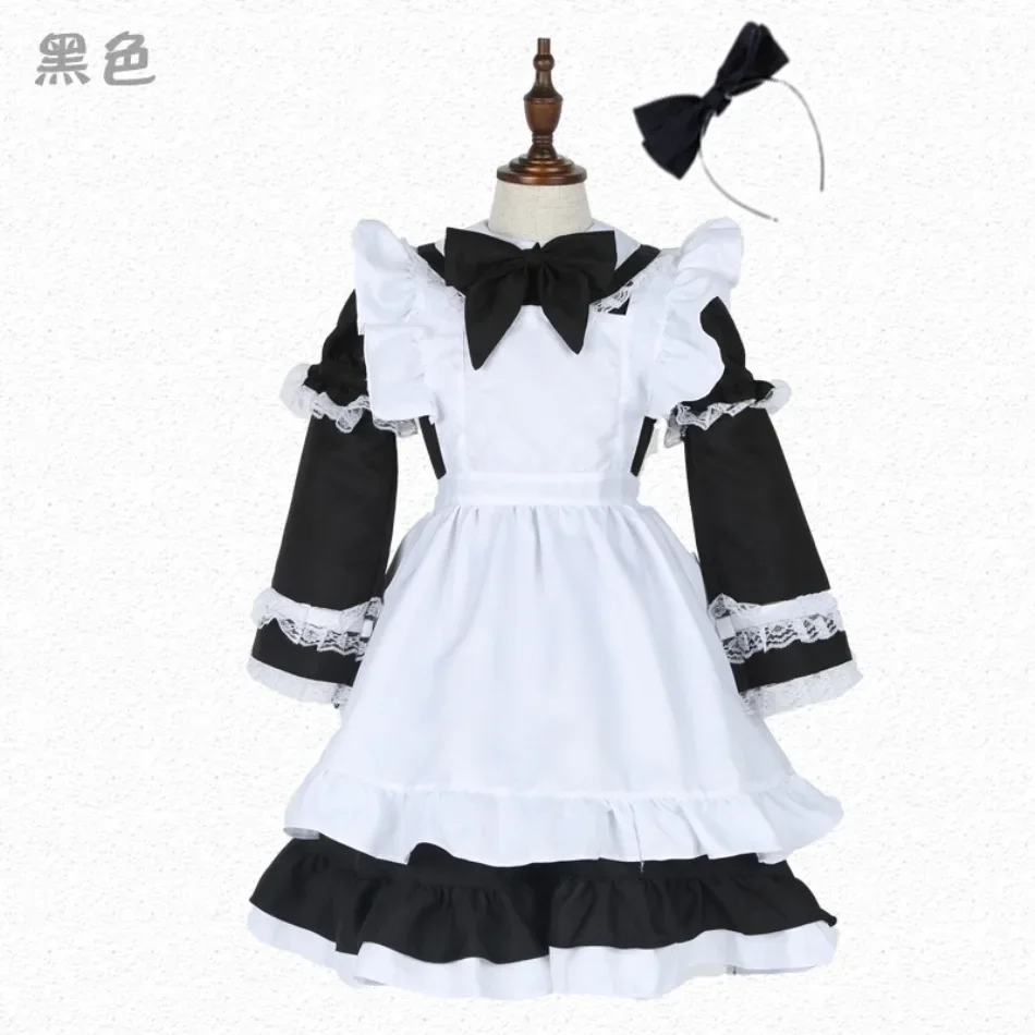 Girls Japanese Lolita Pink Blue Black Maid Long Sleeve Dress Girls Halloween Alice Maid Dress Up Lace Dress with Headband PS66 - view 5