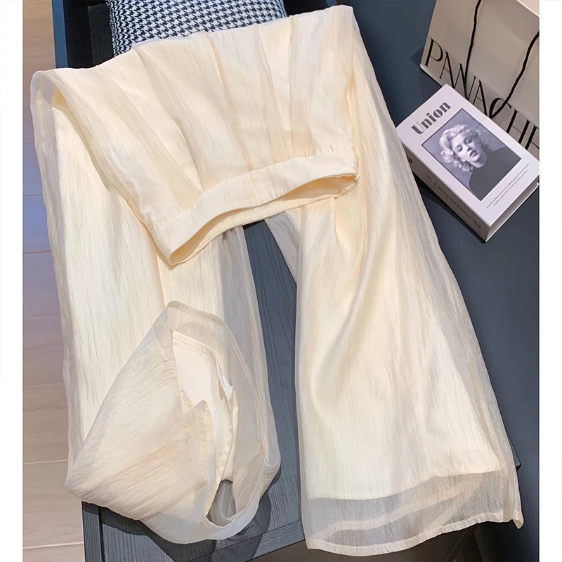 Large Size Fairy Thin Lace Wide Leg Pants Women's New Summer Elegant High Waist Drape Design Loose Casual Slimming Pants