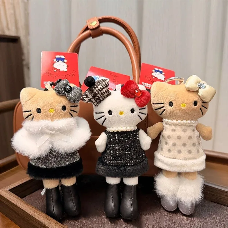 

НОВЫЕ брелки Hello Kitty, милые длинноногие темные кожаные женские плюшевые игрушки Kitty, зимняя упаковка, маленькая подвеска в виде котенка, аниме, плюшевая кукла