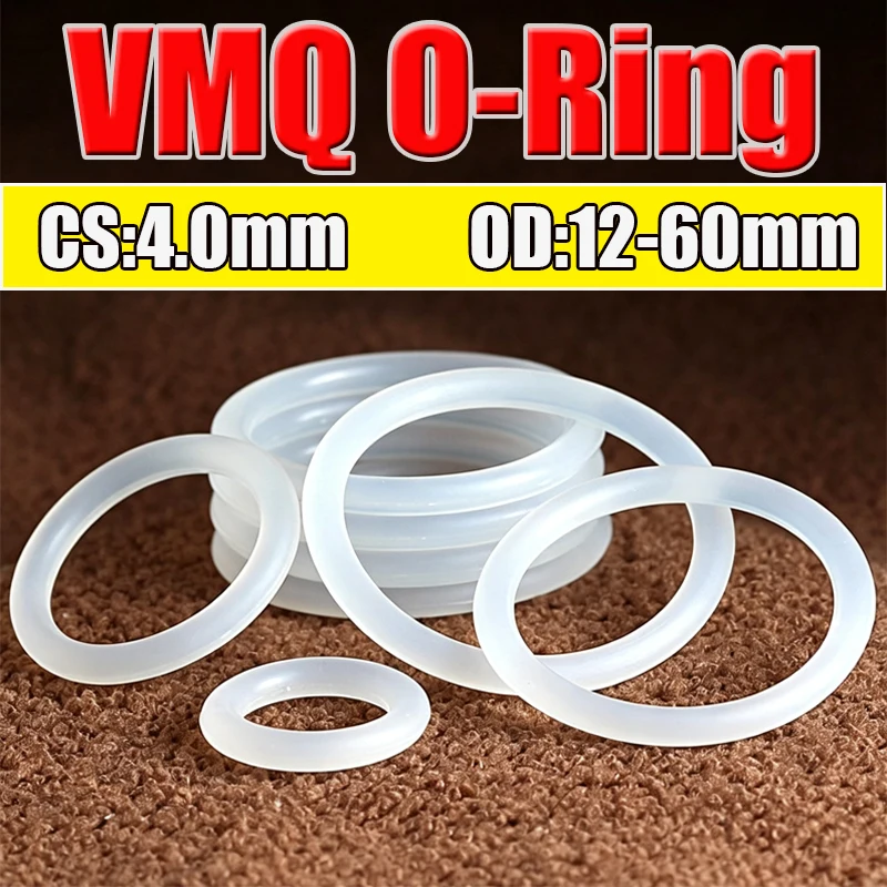 50pcs VMQ O Ring Seal Gasket Thickness CS 4mm OD12 ~ 60mm Silicone Rubber Insulated Waterproof Washer Round Shape White Nontoxic