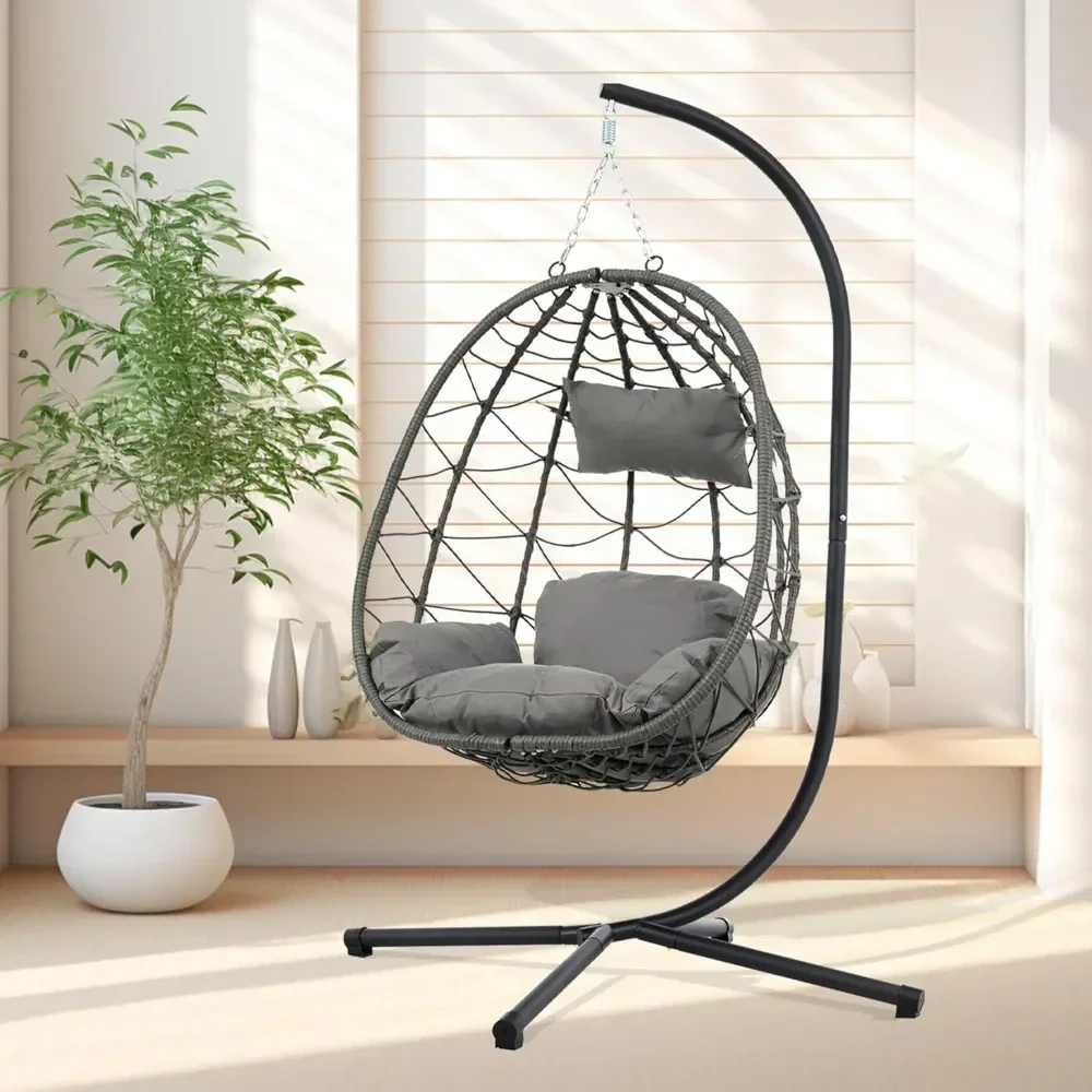 

Egg Chair Outdoor, Patio Wicker Hanging Egg Chair, 350 LBS Capacity Hammock Chair with Stand, UV&Water Resistant Cushion Egg