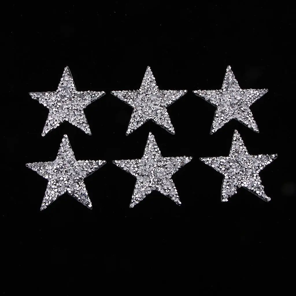 6Pcs Star Crystal Sew Iron On Patch Badge Clothes Applique Bag Fabric 50mm