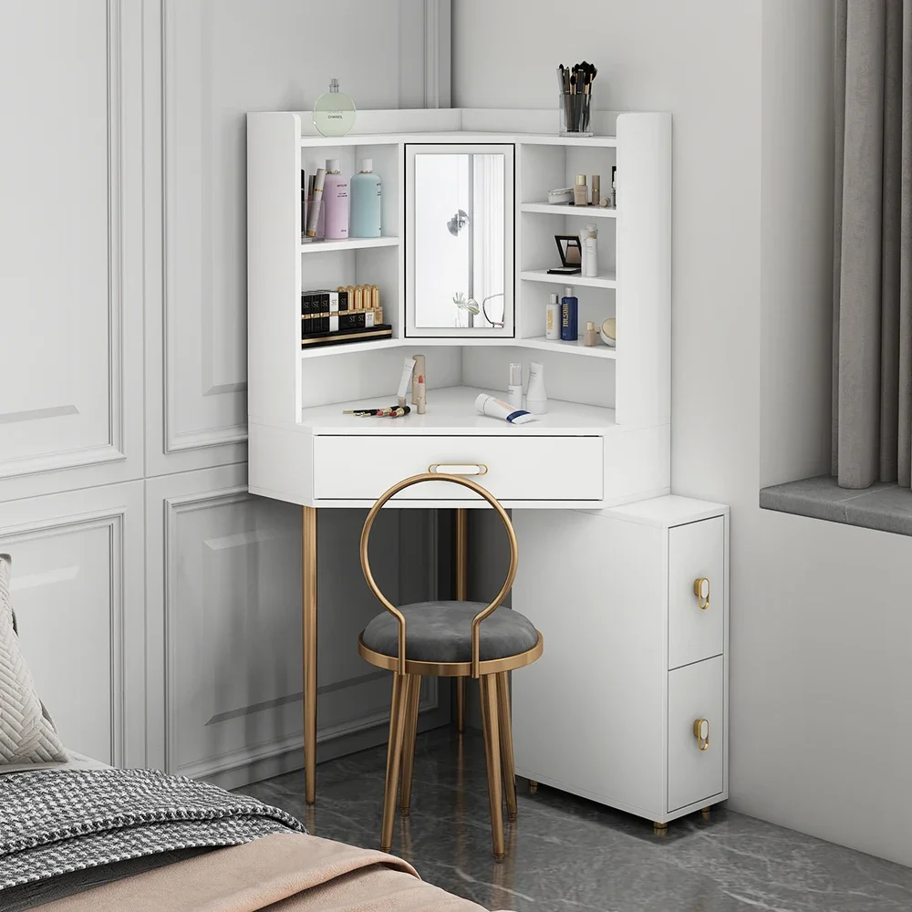 Corner dresser bedroom modern simple small triangular dressing table storage cabinet integrated Internet celebrity chair makeup