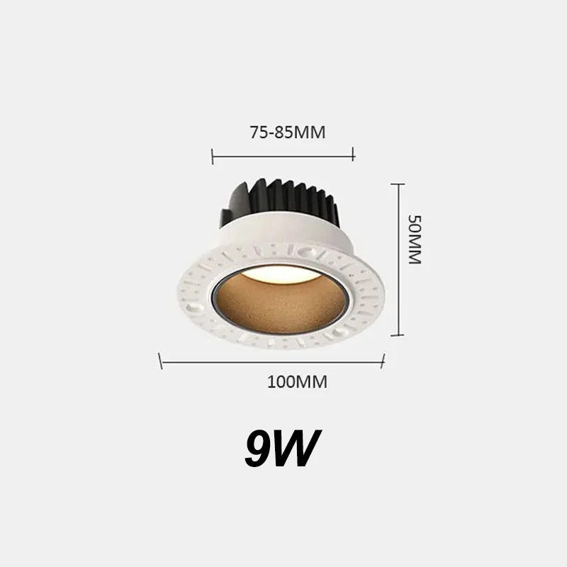 3-kolorowe światło punktowe LED wpuszczane bez obramowania typu Downlight reflektor do salonu 7.5CM 9W otwór typu Downlight minimalistyczne