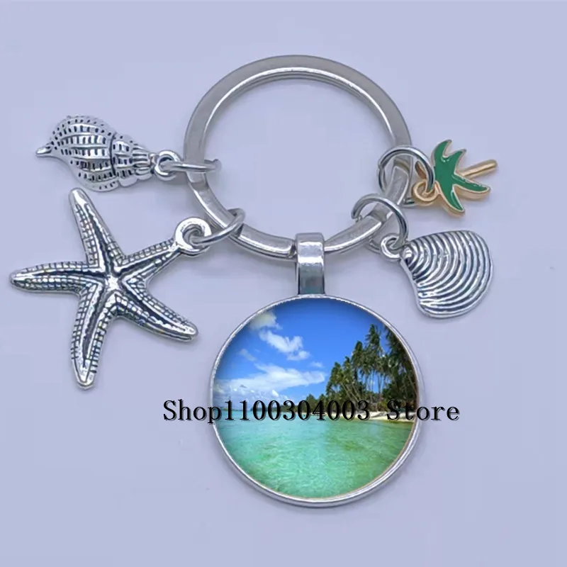 Brand New جميل جزر المالديف المشهد المفاتيح المحيط المشهد سلسلة مفاتيح سحرية شاطئ جوز الهند شجرة الاسترخاء هدية السفر مجوهرات #2
