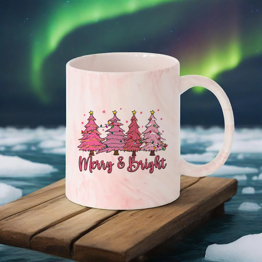 

Pink Pattern Ceramic Mug Christmas Themed Coffee Mug Candy House Painting Breakfast Cup With Santa Creative Gift for Christmas