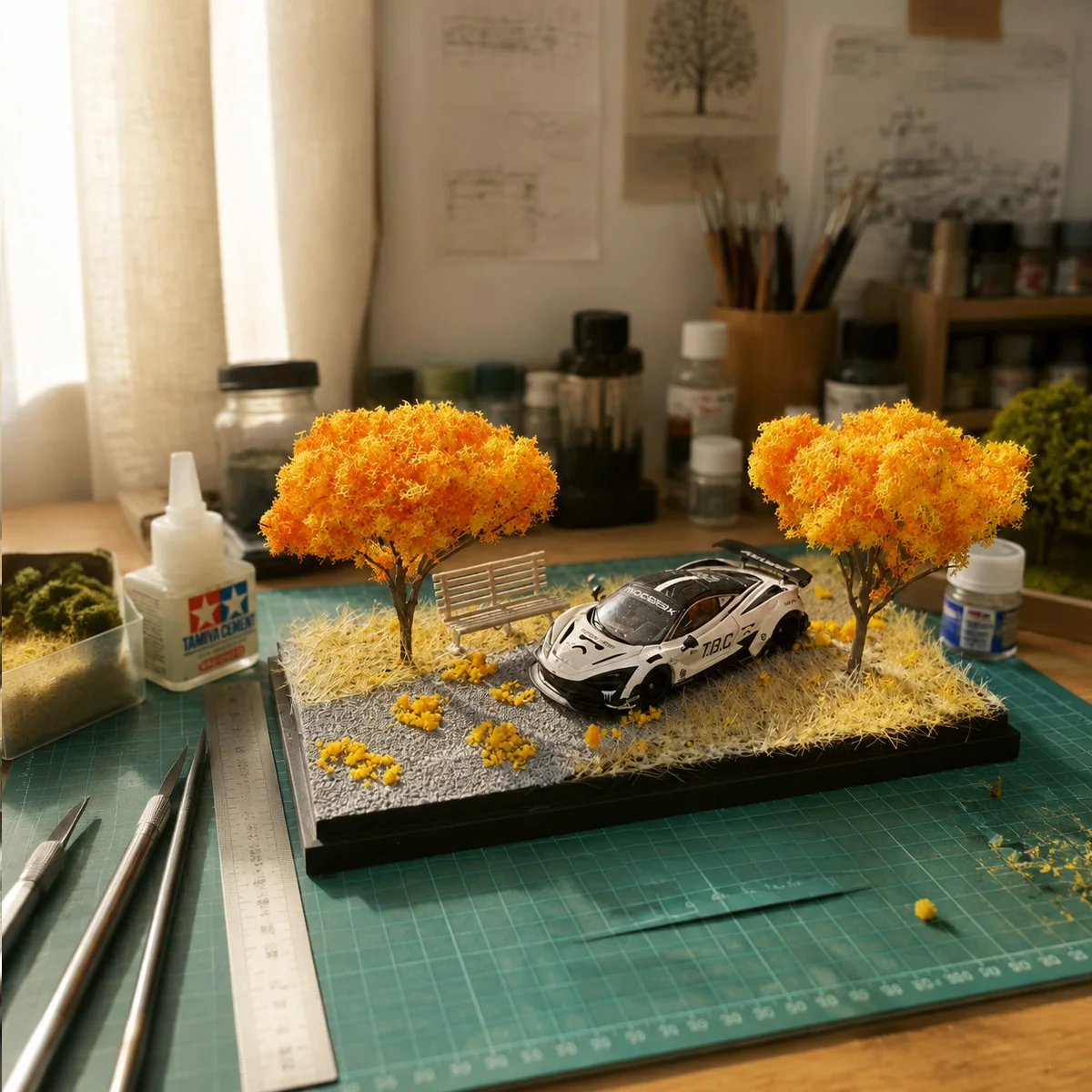 Maßstab 1:64 FourSeasonMiniDiorama Desktop-Mini-Ornament Automodell-Ausstellungsständer Mini-Fotografie-Schreibtischdekoration Sammler-Display – Detail 7
