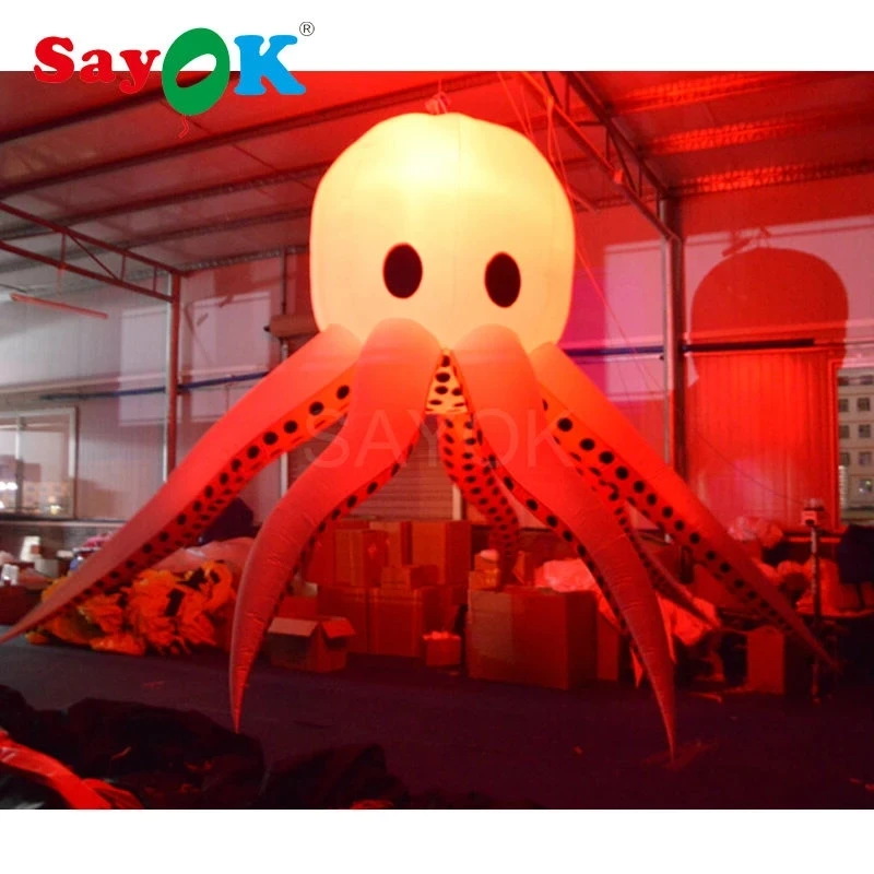 

SAYOK 1.5m/2m Giant Inflatable Octopus Hanging Inflatable Model Light with Color LED for Party Stage Event Show Decoration