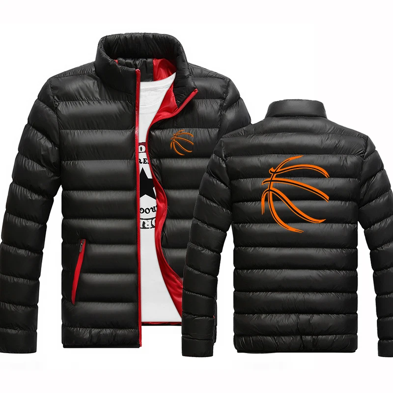 

2025 Basketball pattern Print Men's Thick Warm Autumn Winter Casual Stand Collar Four-color Cotton Padded Jacket Coat