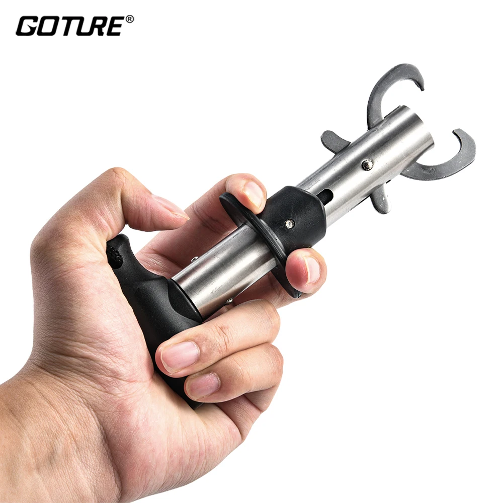 Goture 1pcs Portable Stainless Steel Fishing Gripper Fish Lip Grip Grab Carp Fishing Lip Grip EVA handle Tackle Tools Pesca