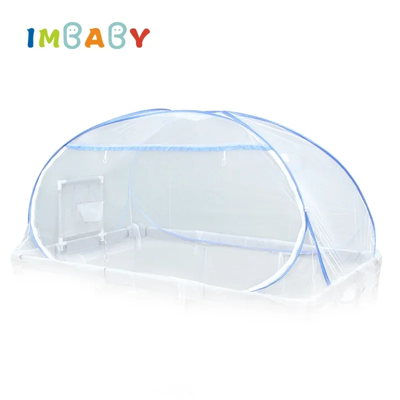 IMBABY Children's Playpen with Foam Protector Babys Safety Fence Kids Ball Pit Playpen with Mosquito Net Baby Playground