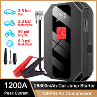 26800mAh Car Jump Starter Portable  Power Bank Air Compressor 150 PSi Tire Inflator Auto Portable Battery Starter for Cars