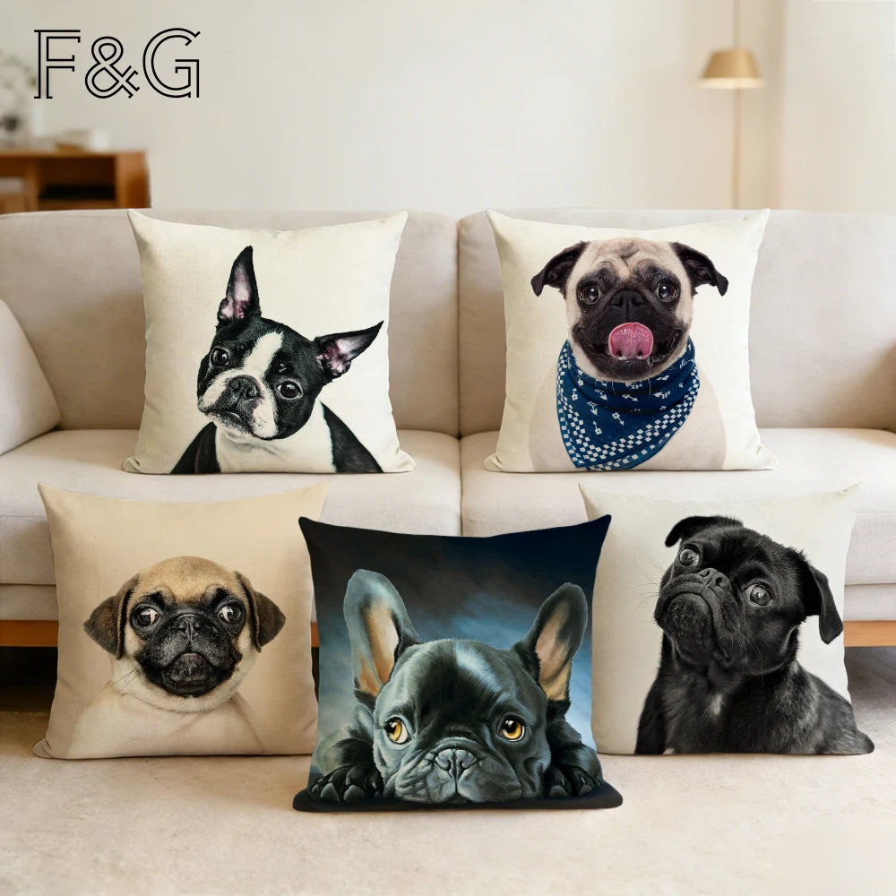 

Чехол для подушки с принтом бульдога и мопса, наволочка с милой собакой, декоративные наволочки для офиса и дома