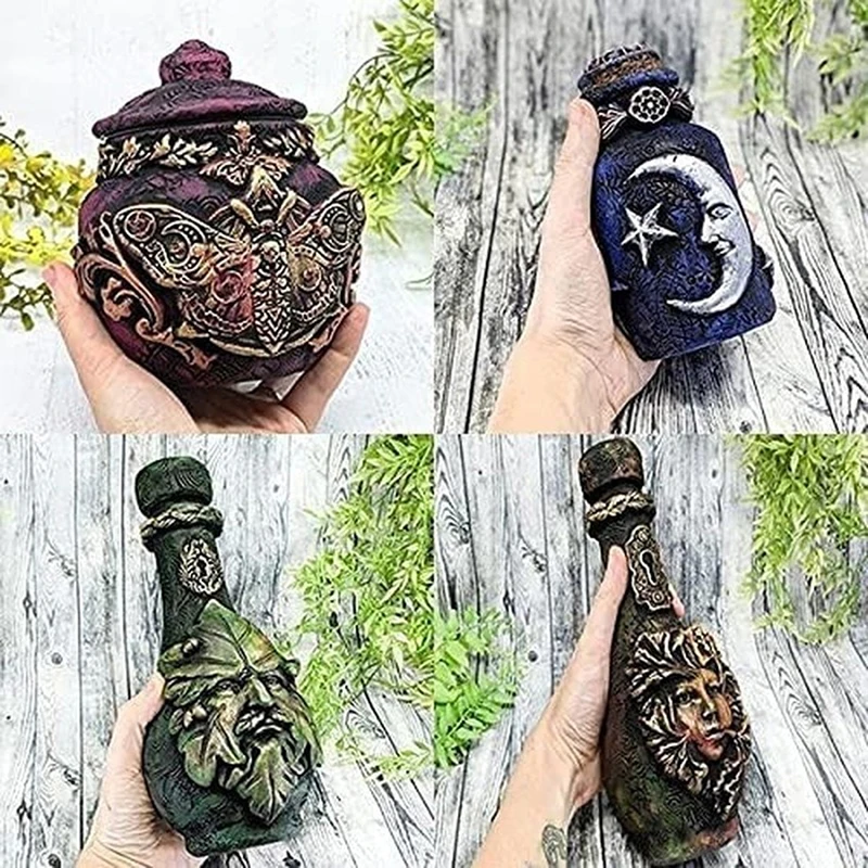 New Witch Bottle Celestial Decorative Moon Potion Jar Gothic Decorative Witchcraft Sculpture Home Decoration Ornament