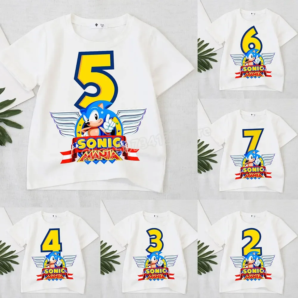 Sonic The Hedgehog em torno do pescoço t-shirt, desenho animado infantil figura top, roupas de crianças, Digital 1-10 moda, acessórios de vestuário