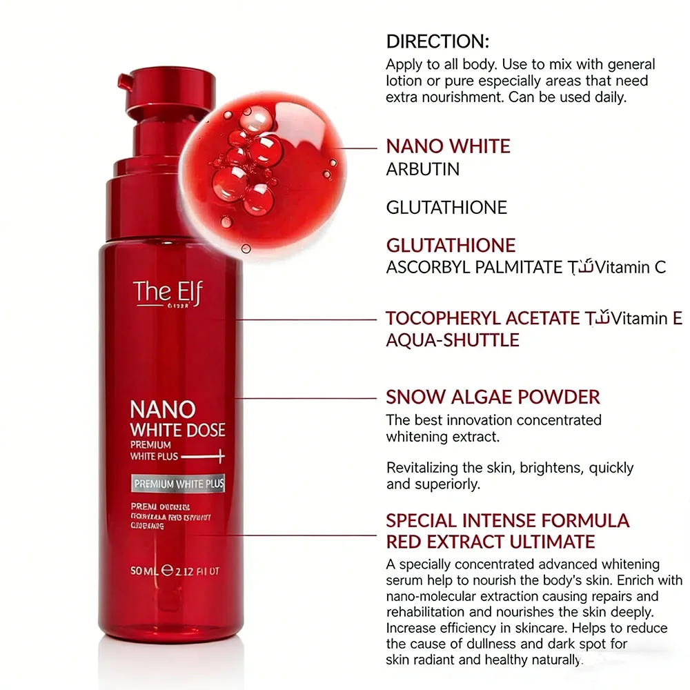Das Elf NANO Face Serum 60ML Red Extract Brightening Even Tone Skin Care Premium Skin Lightening Product