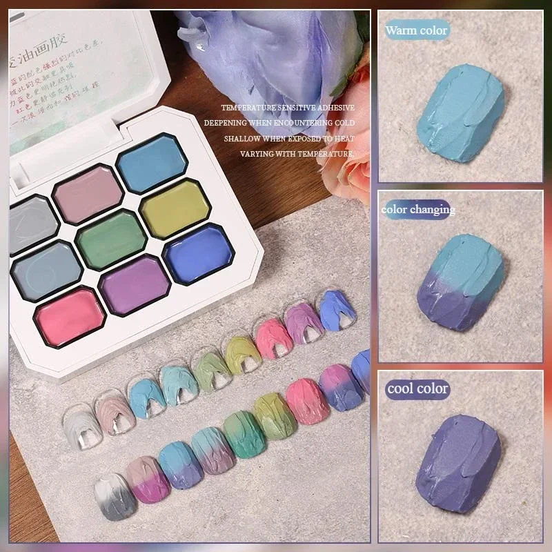 9Colors Temperature Color Changing Gel Nail Polish 3D Modeling Thermal Semi Permanent UV LED Vernis Nail Art Design For Manicure