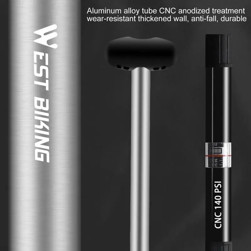 140 PSI Mini Bicycle Pump High Pressure 140 PSI Bike Tire Pump With Built-in Gauge Mini Ergonomic Bike Floor Pump With Built-in