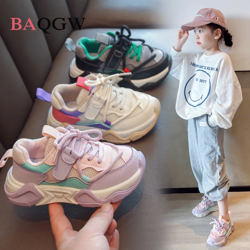 

Girls Sneakers Mesh Breathable Microfiber Leather Children'S Tennis Kids Shoes for Boy Autumn Mixed Color Non-slip Casual Sports