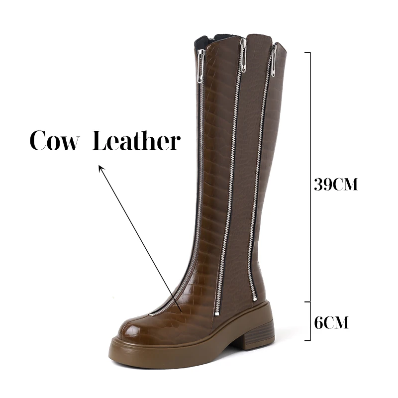 TULING JUN 2023 Winter Retro Woman Round Head Knee High Boots Solid Color High Heels Thick Bottom Shoes For Female T-MK9591