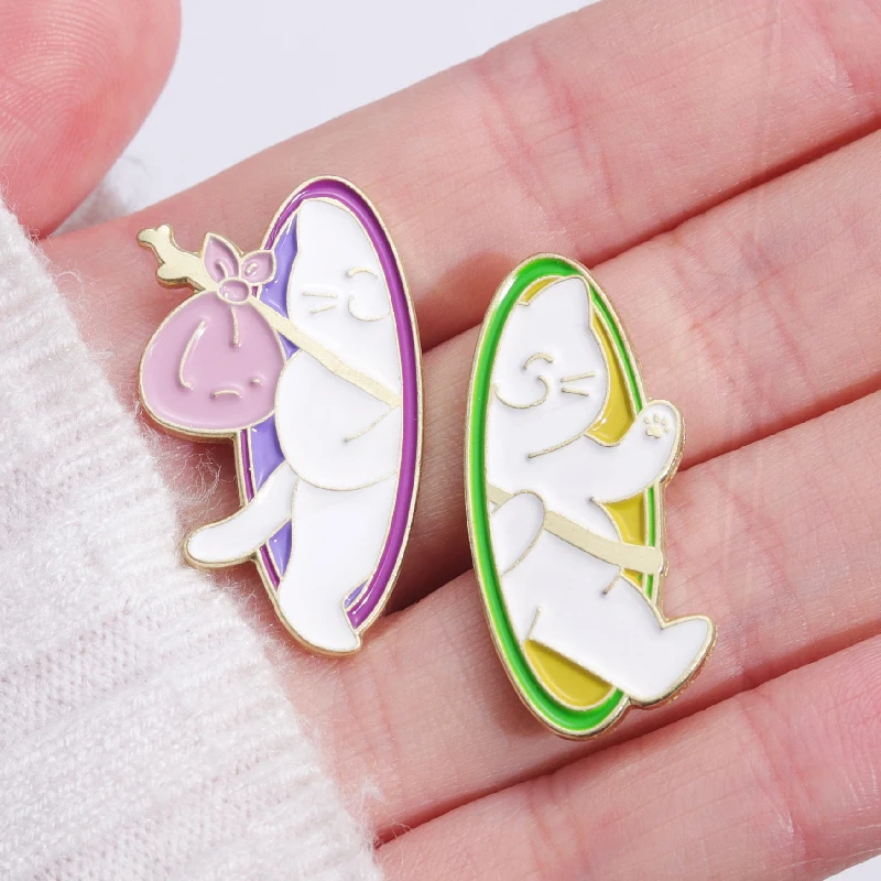 Time Travel Pines Lapel Badges Animal Jewelry Gift for Kids Friends 2pcs/set Animal Enamel  Brooch Custom cat Whale Rabbit