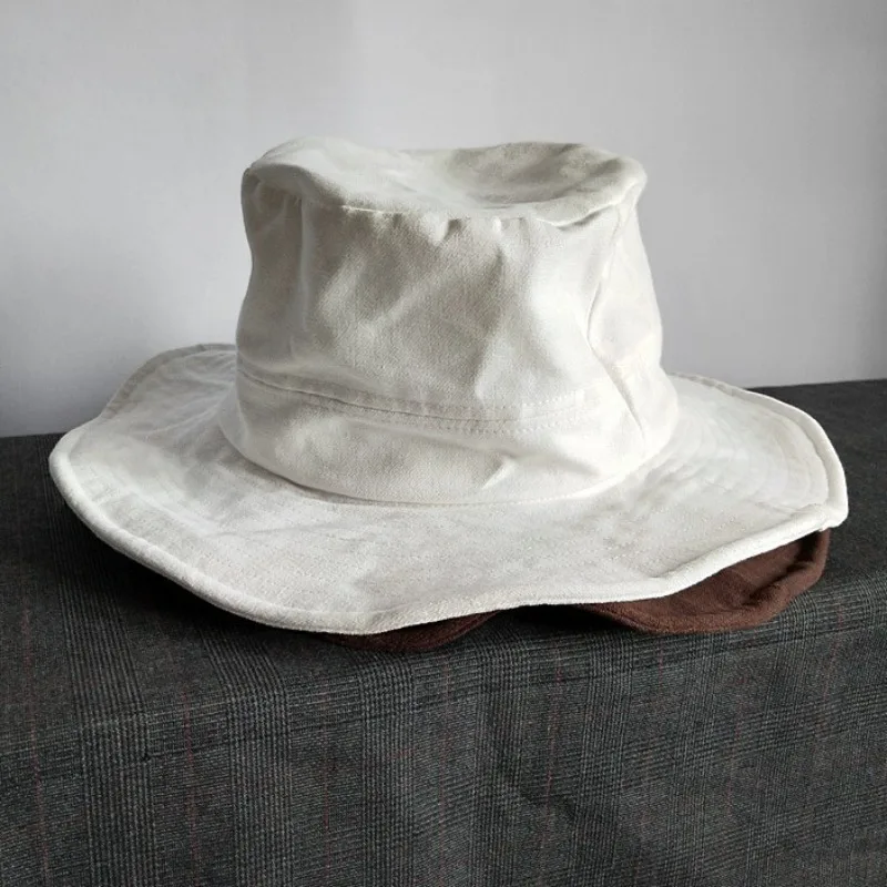 Spring Summer Wide Brim White Sun Bucket Hat, Unisex Casual Cloth Basin Cap