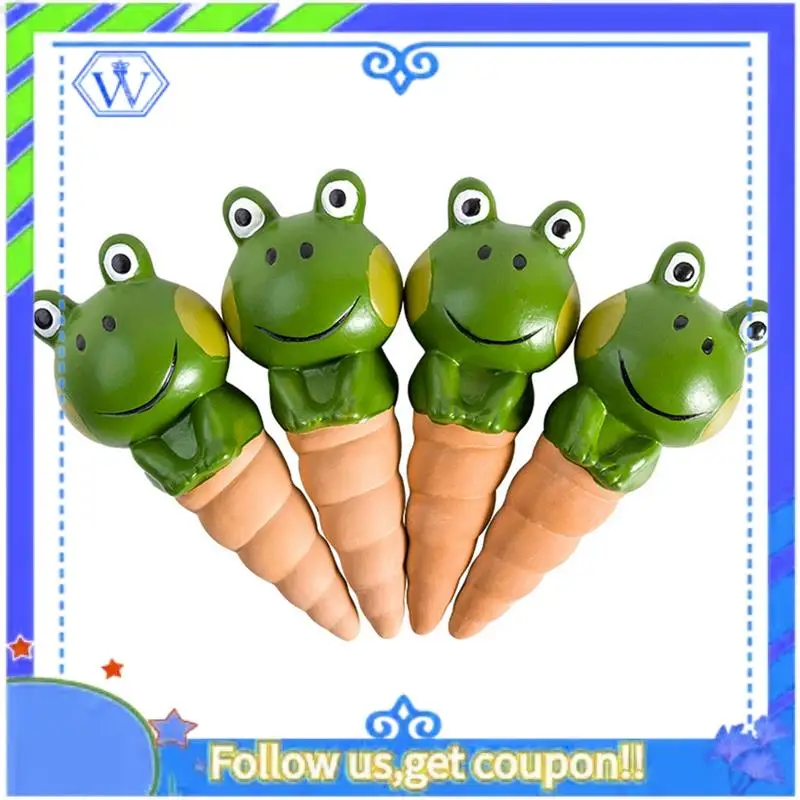 

Easy To Use 4Pcs Cartoon Frog Automatic Clay Watering Stakes Plant Dripper Device Terracotta Potted For Indoor Outdoor Garden Ya