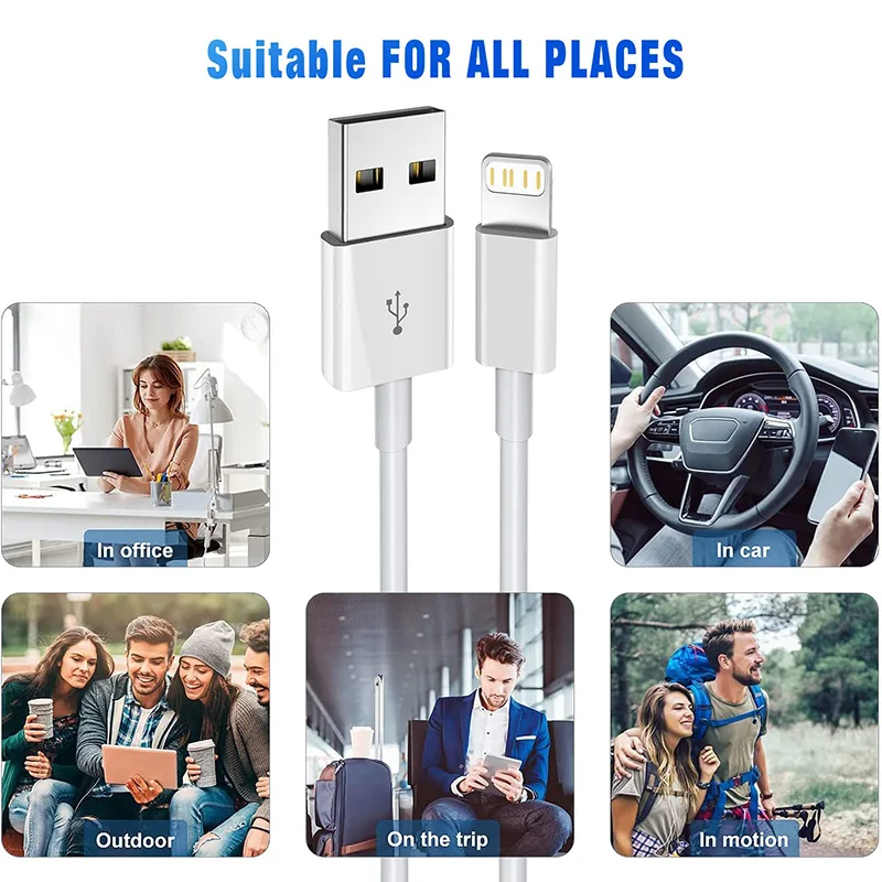 USB A to Lightning Cable For iPhone 14 13 12 11 Pro Max Plus XR Xs Max USB A Fast Cable Charger Wire Phone Accessories 1M 2M 3M