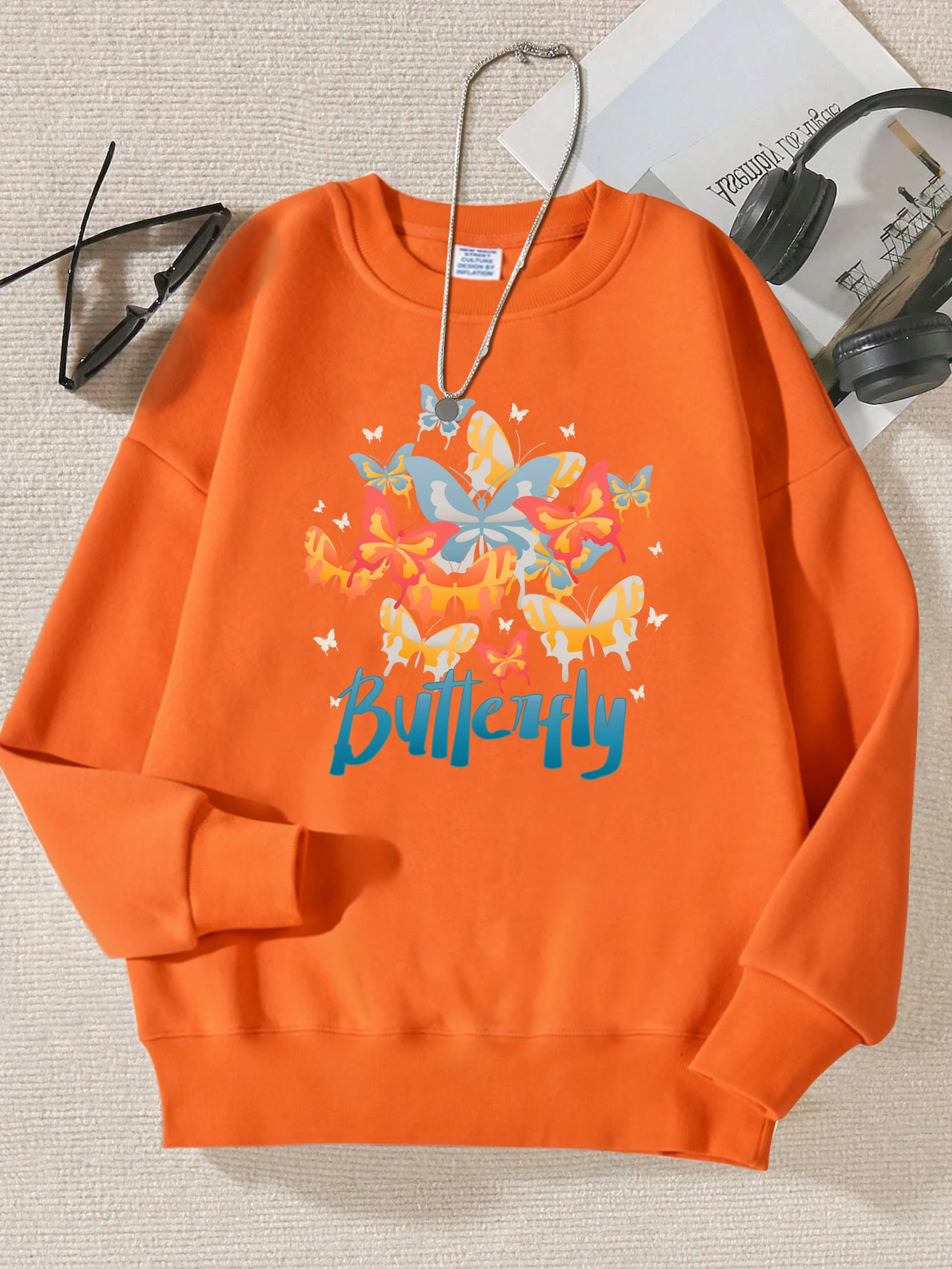 

Colorful Butterfly Prints Sweatshirt Women Fashion All-Match Pullover Casual Autumn Unisex Tops Crewneck Loose Sweatshirts