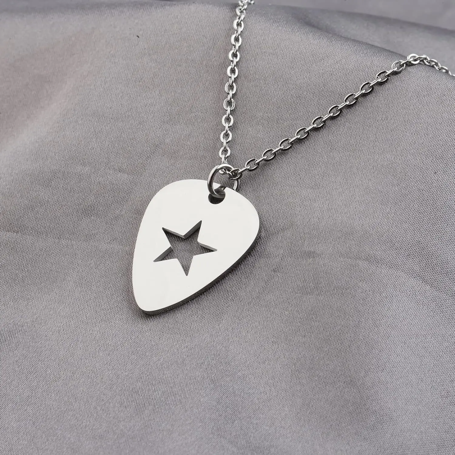 Men's Punk Hip - Hop Fashion Necklace: Guitar Pick - Shaped Pendant with Hollow Star Design