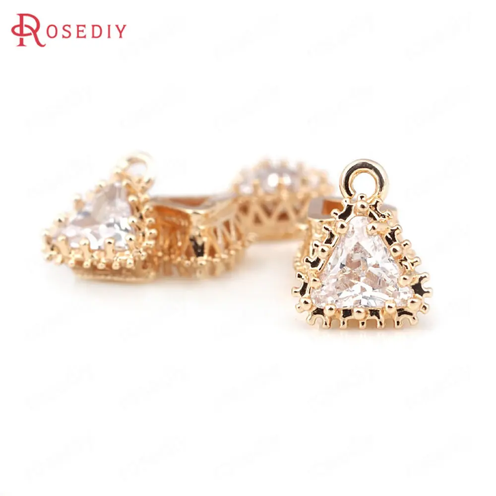 (D293)6 pieces 7x7mm High Quality Champagne Gold Color Plated Brass Triangle Zircon Charms Pendants Diy Jewelry Accessories