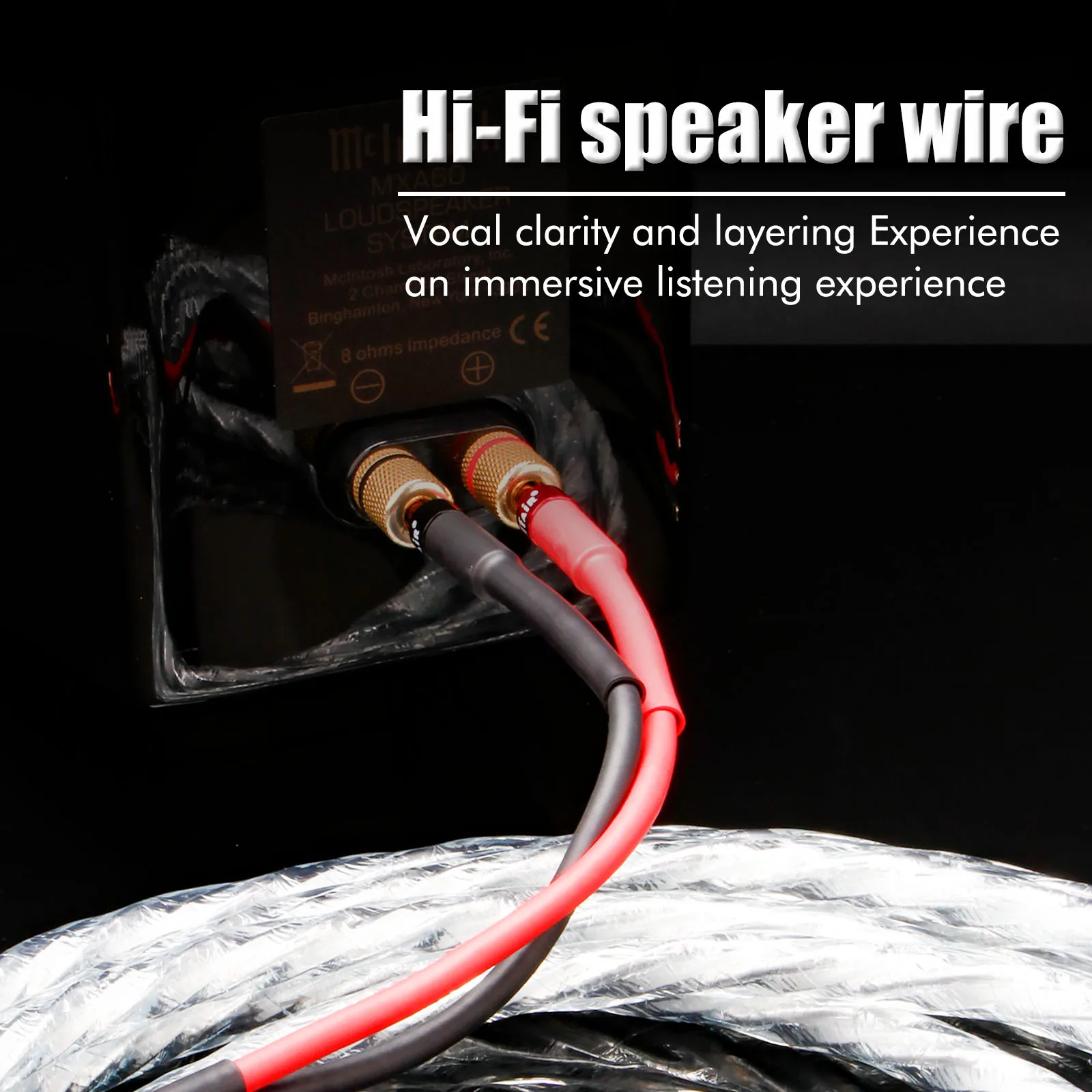 Paar Lautsprecherkabel OCC versilbertes Subwoofer-Kabel mit Bananensteckern und Y-Steckern für Lautsprecher, CD-Player und Verstärker – Detail 3