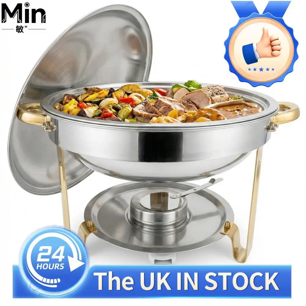 4 Pack 5L Round Stackable Chafing Dish Buffet Warmer with Alcohol Burner Lid Holder for Catering Wedding Party