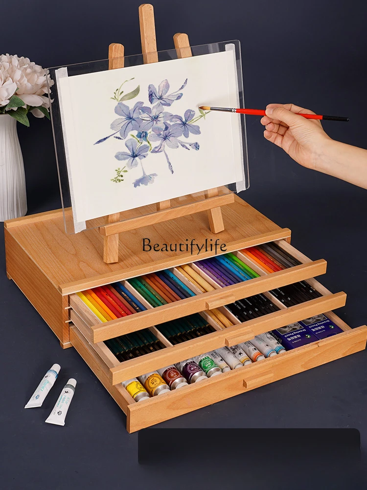 Three-Layer Drawer Desktop Painting Case Sketching Pencil Crayon Marker Pen Storage