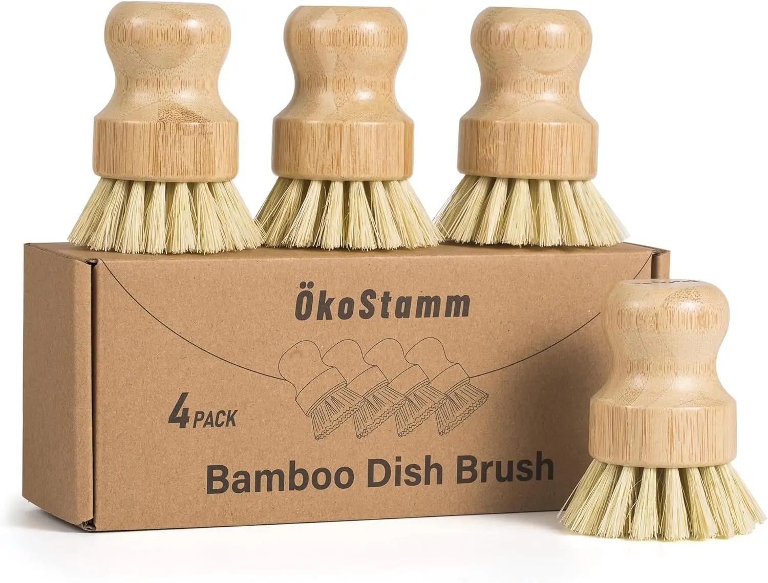 

Bamboo Dish Brush Set with Sisal Bristles for Kitchen Cleaning Dishes Pots Pans
