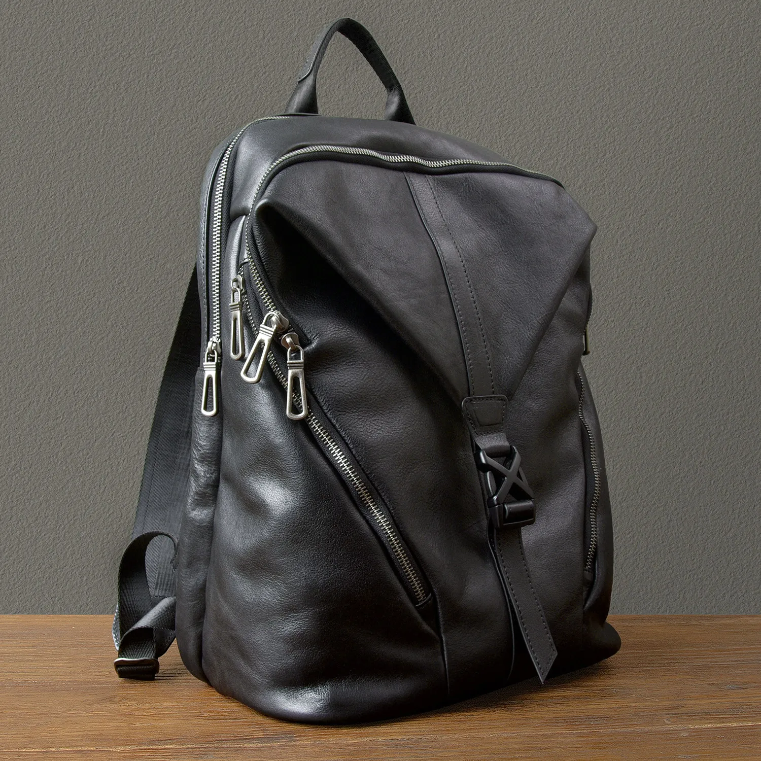 casual travel luxury genuine leather men women's backpack fashion organizers designers handmade real cow leather black bookbag