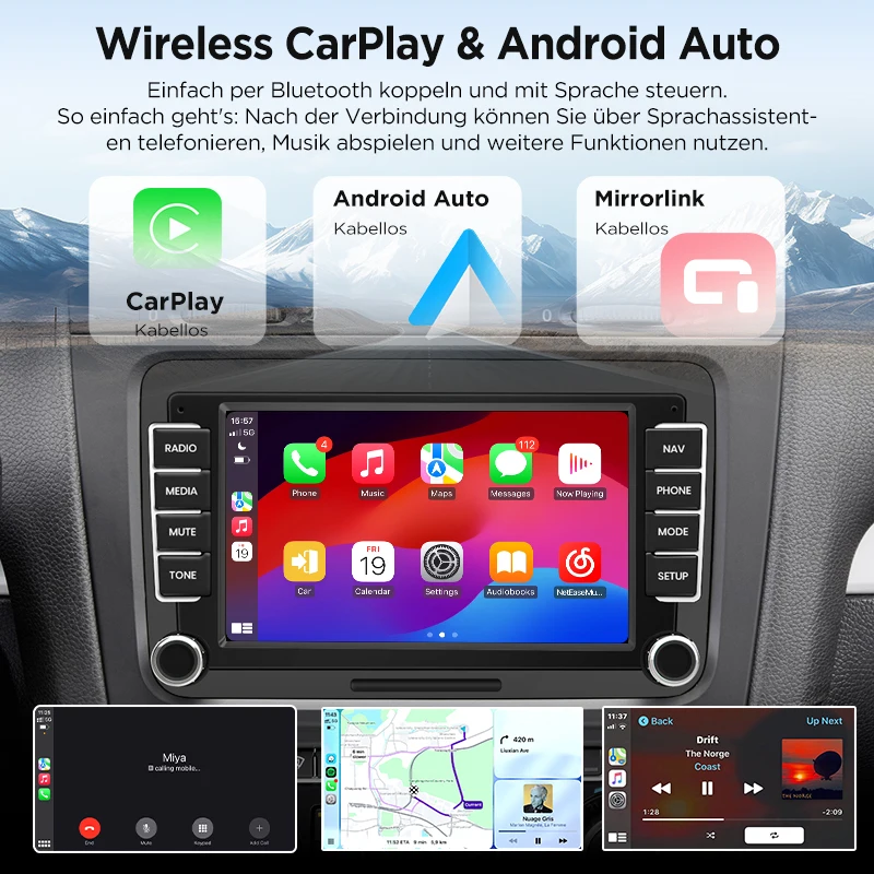 Radio para coche Junsun de 7" y 9" con Android para VW Volkswagen Skoda Octavia Golf 5 6 Touran Passat B6 Polo Jetta, inalámbrico para Apple CarPlay, pantalla IPS, reproductor de vídeo multimedia estéreo, sistemas inteligentes para automóvil, 2 Din, autorradio, unidad principal, Bluetooth, GPS, RDS 3