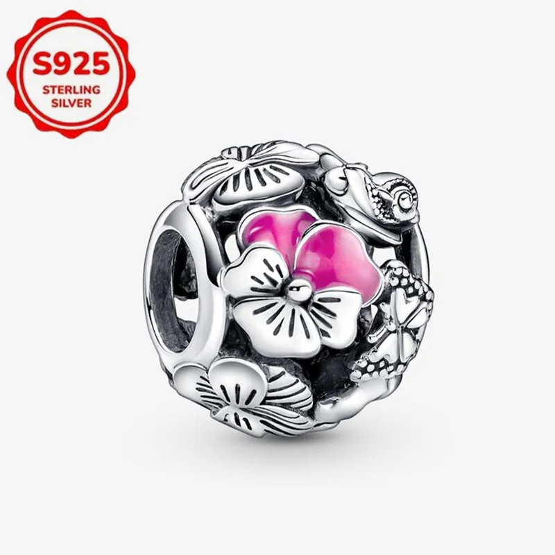 925 Sterling Silber Charms Bunte Emaille Schmetterling Plumeria Blume Sonne Mond Stern Anhänger Perlen Damen Armband DIY Schmuck Geschenk