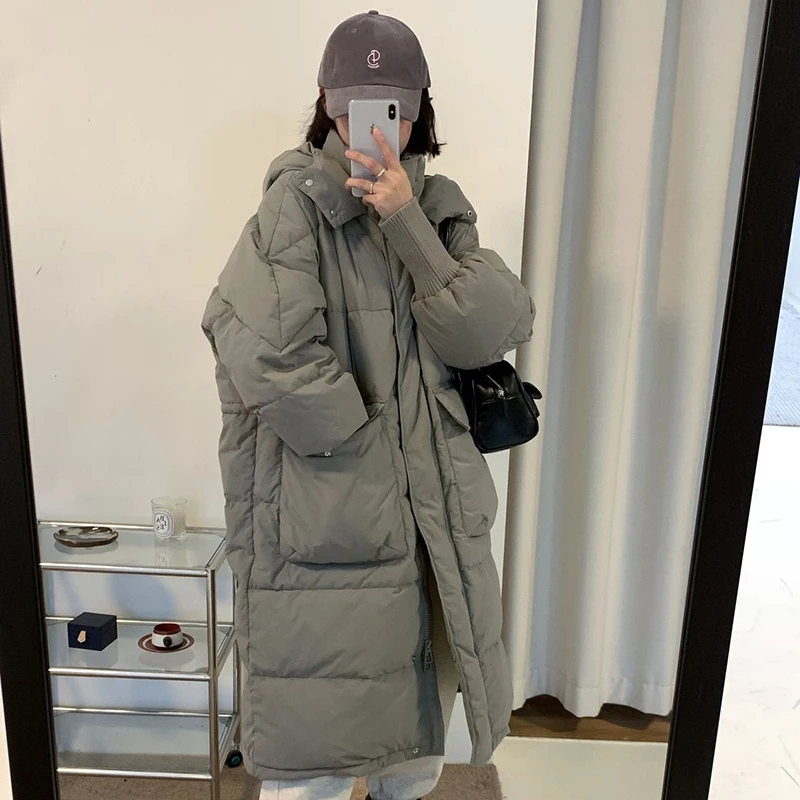 Women Parkas Fall Winter Thicken Warm Long Sleeve Oversized Down Coats Hooded Solid Zipper Up Fashion Casual Streetwear Jacket