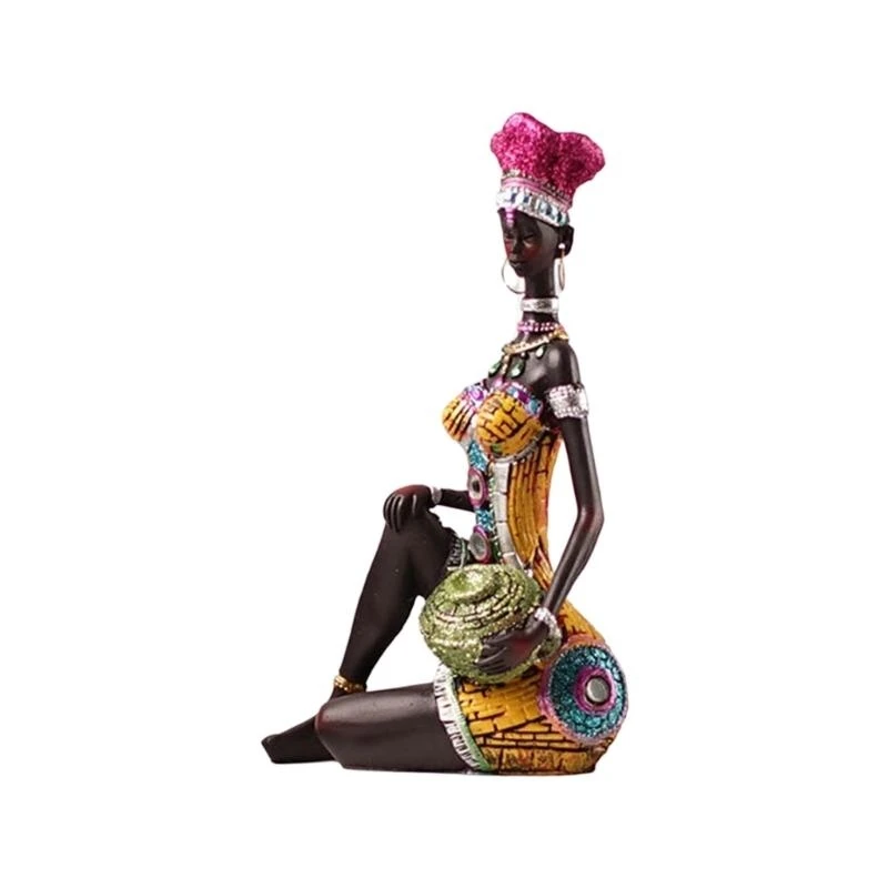 Realistic African Figure Woman Statue Tribal Art Figure Resin Crafts Decorative Resin Statues Decorations Q5WC