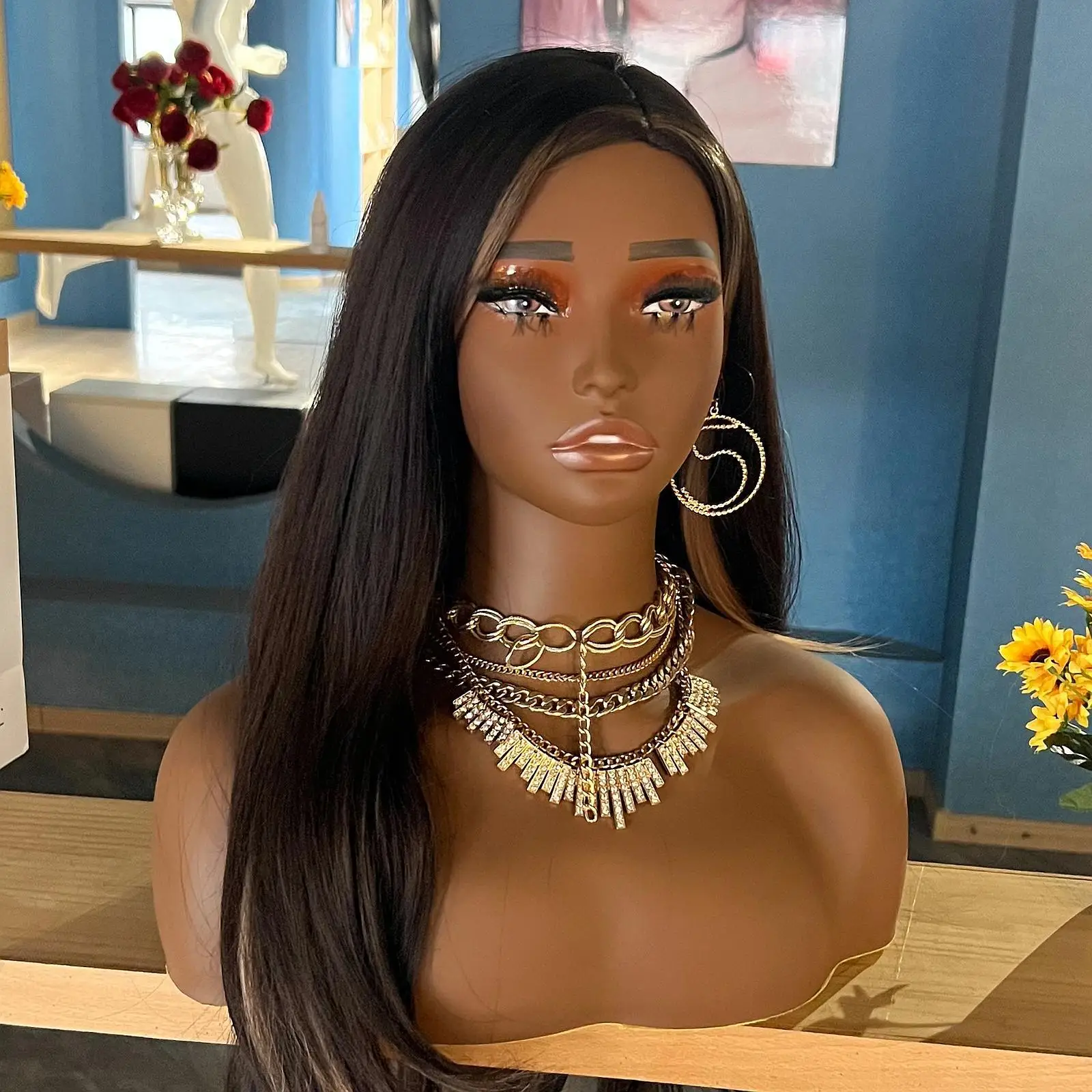 Busto di testa di manichino realistico per orecchini, collane, sciarpe, accessori di moda, vetrina, espositore per cappelli