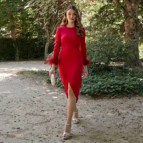 8 best sales röd fjädercocktailklänning - №1