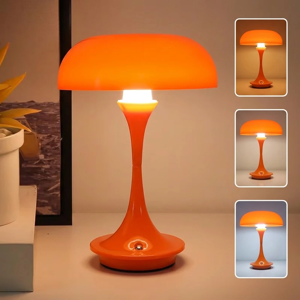 

Mushroom Table Lamp Touch Control 3 Color Dimmable Cordless Rechargeable Plastic LED Night Light Adjustable Brightness Bedside