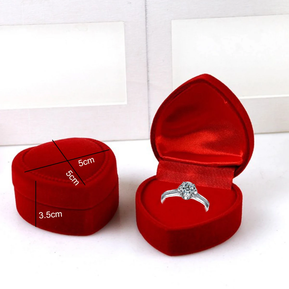 Enkele Ring Doos Gouden Sieraden Doos Grote Rode Hoge Kwaliteit Hart Gevlokte Ring Box Sieraden Display Doos Trouwring