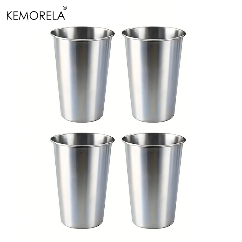 

KEMORELA 2/4PCS Stainless Steel Cups 300/400ML Stainless Steel Tumblers Pint Camping Cups Drinking Glasses Stackable Metal Cup