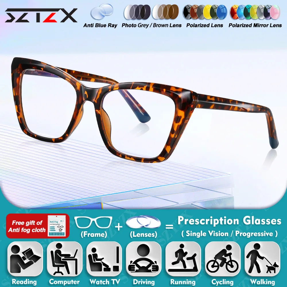 

SZTZX Currents Cat Eye Design Myopia Prescription Computer Glasses Anti Blue Light Progressive Reading Optical Eyeware For Women