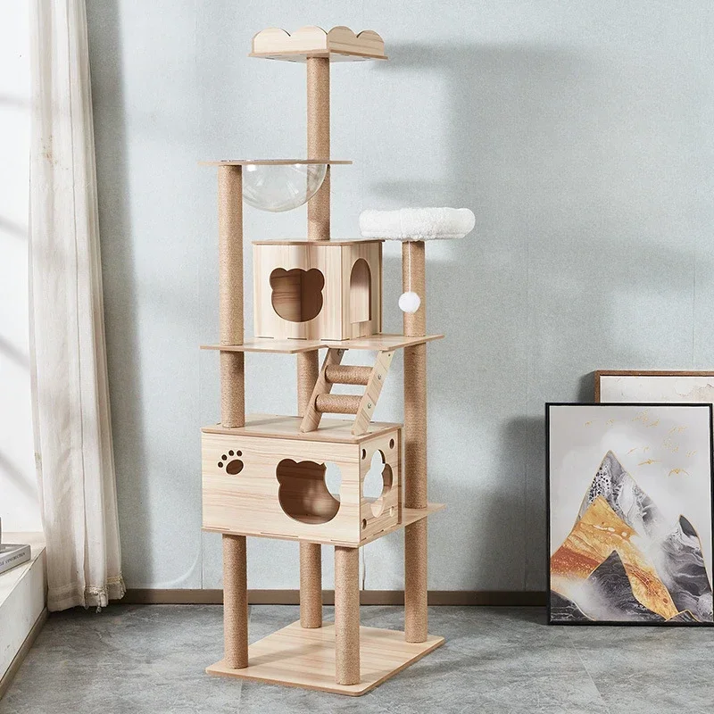 Cat Climbing Frame for Multi-cat Play Multi-layer Structure Cat Climbing Column Cat's Tree House Pet Cat Toy Solid Wood